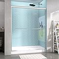 GETPRO Semi-Frameless Shower Door Double Sliding 57-60 in. W x 72 in. H Bypasss Bathroom Glass Shower Sliding Doors,1/4 inch Clear Tempered Glass Door for Walk-in Shower Brushed Nickel