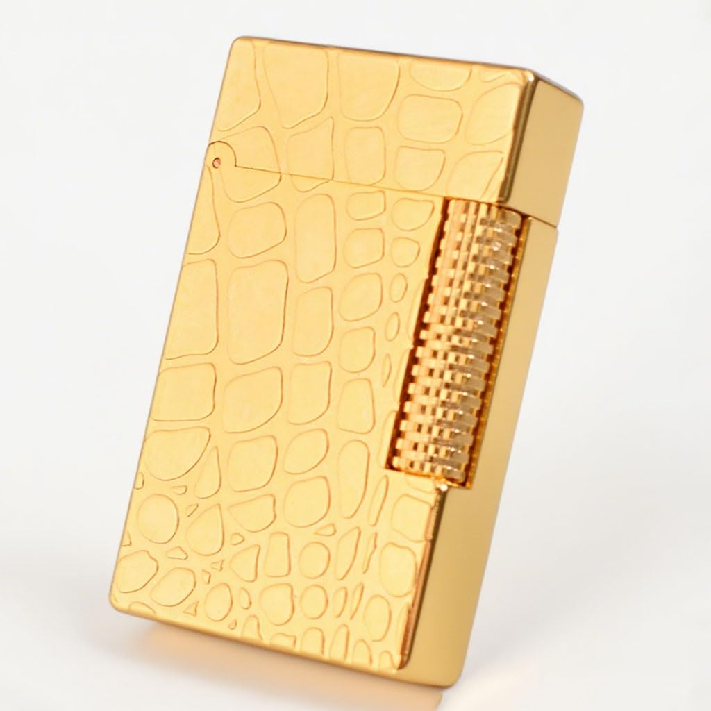 High-end Brass Butane Lighter Flint Side Slide Igniter Flip Sound Double Flame Refillable Butane Gas for Men Gold
