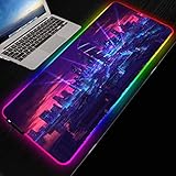 Tapis de souris paysage urbain nuit grande taille tapis de souris gaming RGB LED antidérapant caoutchouc naturel tapis de souris PC gamer tapis de souris tapis de bureau 800 x 400