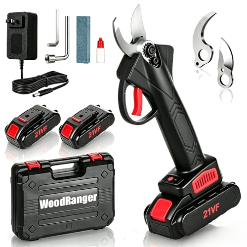 Wood Ranger Power Shears Complete Handheld Pruning Shears Set Including 2 Rechargeable Batteries and 2 Blades Ideal for Yard Work Lawn Care and Trimming Branches and Hedges