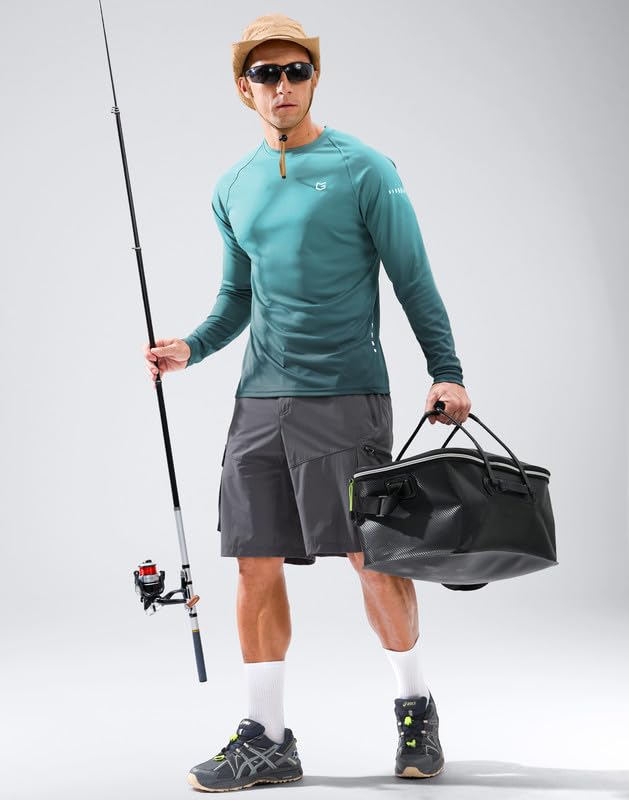 Image of Men's Sun Protection Swim Long Sleeve UPF 50+ Rash Guard Lightweight Shirts