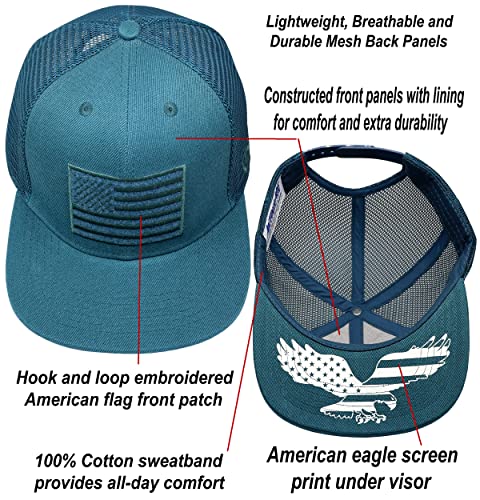 Image of Antourage American Flag Unisex Baseball Hat for Men and Women | USA Flag Mesh Snapback Flat Visor Cap + 2 Patriotic Patches