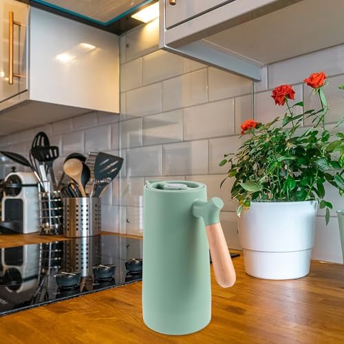Botella térmica de diseño moderno con asa ancha de madera e interior de vidrio 5