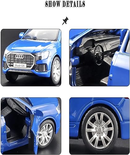 Image of DEOXY 1:32 Scale Audi Q8 Die-Cast Metal Pullback Car Toy with 6 Openable Doors, Lights, and Sounds for Kids Boys and Girls Children(Blue)