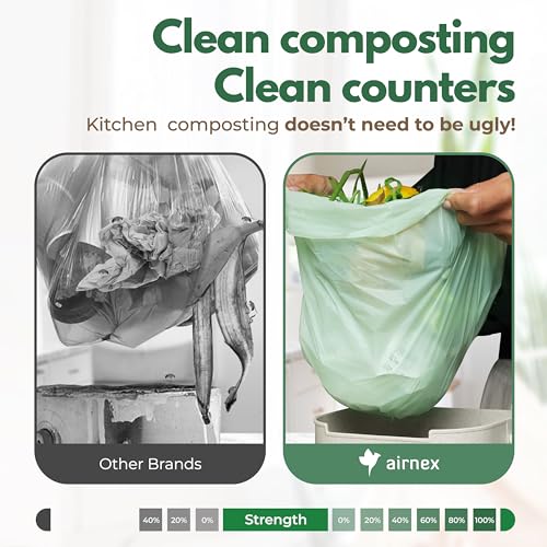 50 Small Compost Bags for Countertop Bin 1.6 Gal - Cornstarch Compost Trash Bags - Leakproof & Tear Resistant Compostable Bags for Kitchen Compost Bin - OK Compost Home & Seedlings Certified