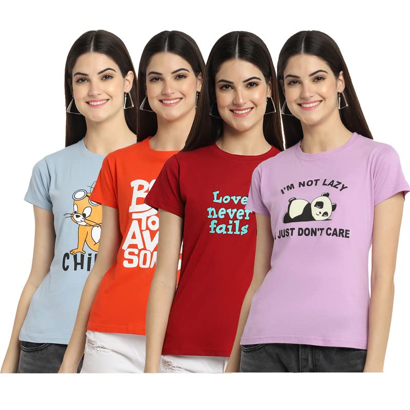 Image of Preneum Women's Cotton Regular Fit Graphic Stylish Printed Short Sleeves Casual T-Shirt |Trend & Styles