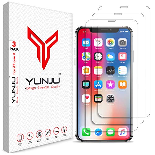 YUNJU Displayschutzfolie für Apple iPhone 11 Pro, iPhone Xs und iPhone X 5,8 Zoll, Hüllenfreundlich, gehärtetes Glas, 9H HD, 3er-Pack Cover