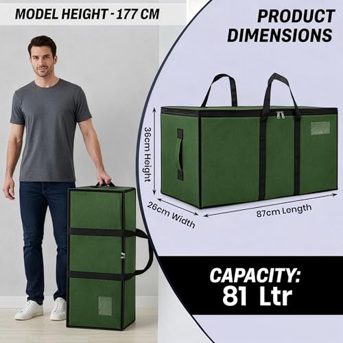 Image of Storite 2 Pack Multi-Purpose Heavy Duty Moisture Proof 81 Litres Canvas Super-Size Jumbo Underbed Storage Bag /Toys /Blankets /Stationery Paper /Clothes /Moving bags (87 x 26 x 36cm), ArmyGreen