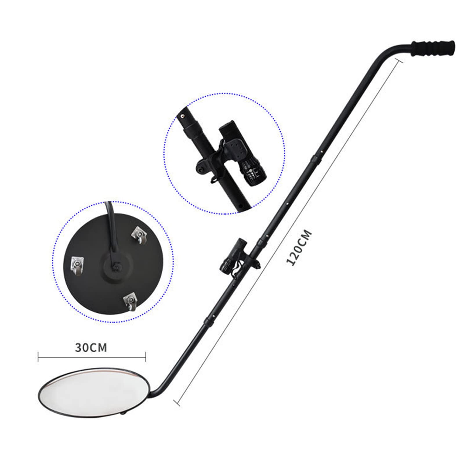 Espejo de Seguridad de inspección Debajo del vehículo, Espejo de detección portátil Debajo del vehículo Espejo de 30cm de diámetro con Ruedas Luces led, Conveniente para los vehículos del Aeropuerto,