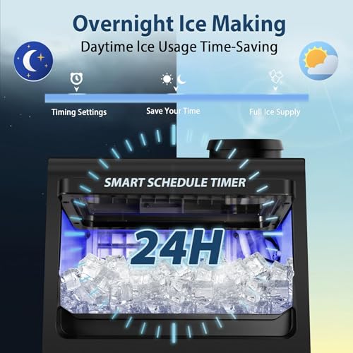 Image of Commercial Ice Maker Machine with 20 Storage Bin, 100Lbs /24H, 36Pcs Ice Cubes 9-15Mins, Dual Water Inlet Options Stainless Steel Under Counter Freestanding Ice Cube Machine for Home, Party, Office