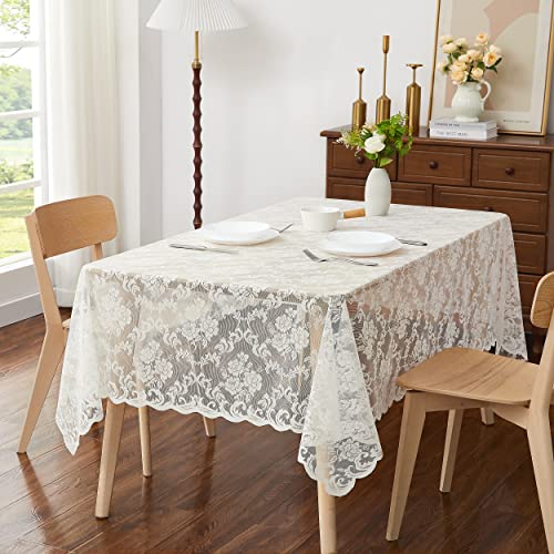 Warm Home Designs Wedding Tablecloth. 60 x 144 Ivory Lace Tablecloth. Elegant Extra Long Tablecloth for Rectangle Tables Feature Floral Design for Rustic Kitchen Décor, Wedding Decor. MTC Ivory 144