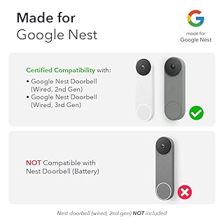 Wasserstein Doorbell Chime for Google Nest Doorbell (Wired, 2nd Gen & 3rd Gen) with Wired Transmitter - NOT Compatible with Nest Doorbell (Battery) - Made for Google Nest - Doorbell NOT Included