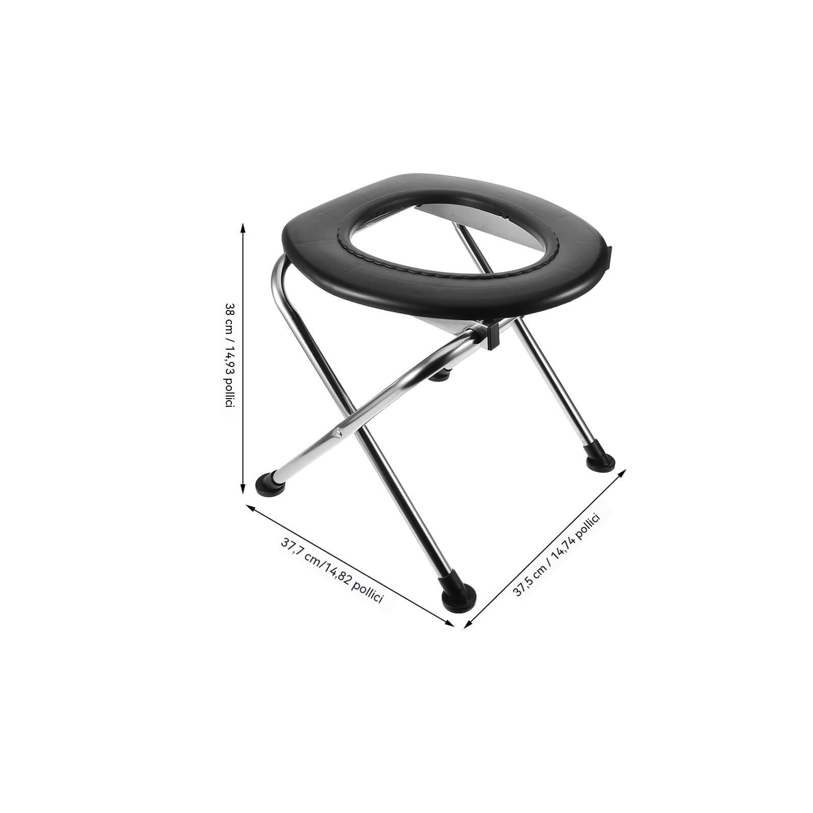 Sedia Wc Pieghevole Portatile con Sedile Imbottito in Acciaio Inox e Plastica e Struttura Resistente, per Campeggio, Auto e Persone con Mobilità Ridotta