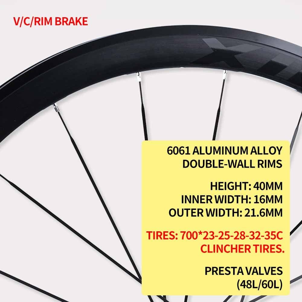 700C Ruedas Traseras Y Delanteras De Bicicleta De Carretera 100/130mm QR Ruedas De Cubierta Freno C/V Llanta De Bici De Aluminio 40mm, Casete De 7-12 Velocidades, Válvulas Presta