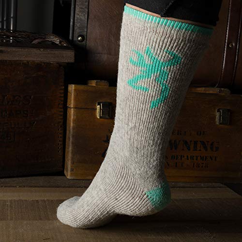 Browning Women's Wool Buckmark Socks, 2 Pairs Wool Blend Outdoor Boot Socks with Arch Support