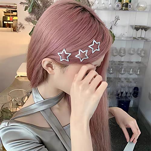30PCS Glitter Star Snap Hair Clips, Sparkle Silver Star Hair Barrettes, Non Slip Star Hair Accessories for Girls Women