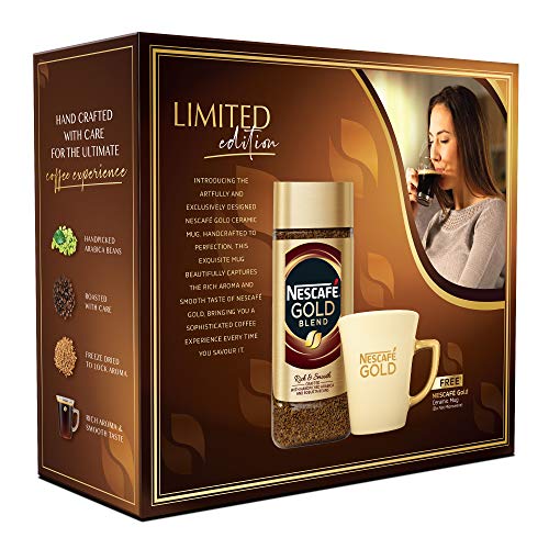 Image of Nescafe Gold Blend Rich and Smooth Solube Instant Coffee Powder - 200 g Glass jar with Premium Ceramic Mug Free