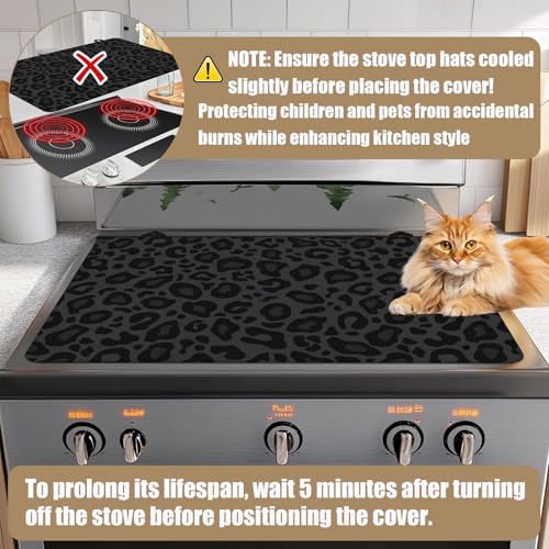 Image of Black Leopard Stove Top Covers for Electric Stove, Electric Gas Stove Pad Heat Resistant Range Cooktop Protector for Home Decor Kitchen 28 inchx20 inch