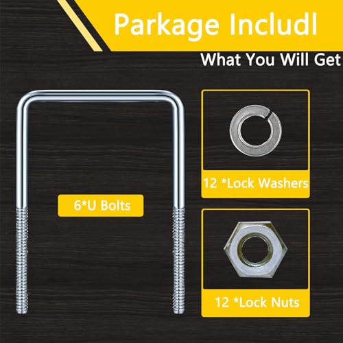 Image of 4in W x 6.7in L Zinc-Plated U-Bolts with Nuts 6pcs and Spring Washers 12pcs for Boat Trailer Tubes 12pcs, Rectangular Wood and Metal Objects, Square Zinc-Plated Bolts (M10 x 100mm x 170mm)