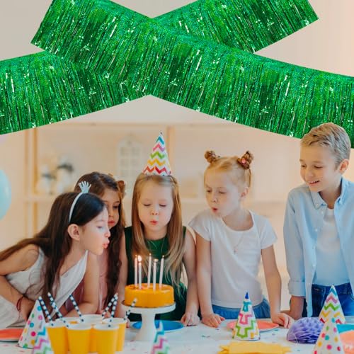 Image of BEISHIDA 3 Packs Metallic Foil Fringe Garland Laser Green Wall Hanging Tinsel Fringe Banners for Car Floats Bridal Shower Wedding Birthday Easter Graduation Holiday Party Decoration(30 Feet)