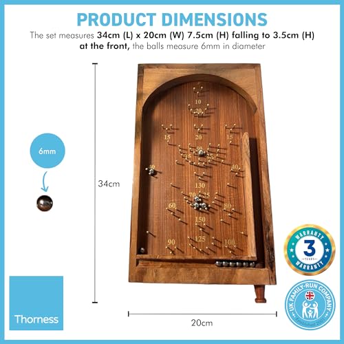 Thorness Classic vintage style TABLETOP PINBALL BAGATELLE GAME, Brown, 34cm (L) x 20cm (W) 7.5cm (H) - Image 4