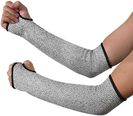 Cut Resistant Sleeves with Thumb Hole, Arm Protection Knit Sleeves , Level 5 Protection, Slash Resistant Safety Protective Sleeves, Grey, 1 Pair