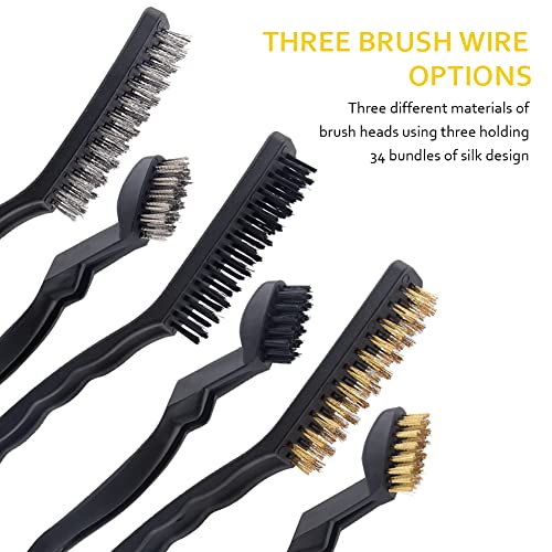 Image of 6pcs Scratch Brushes, with Curved Handle Grip Wire Brushes Cleaning Set for Rust Removal, Dirt & Paint Scrubbing with Deep Cleaning (Black)