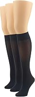 HUE Women's Soft Opaque Knee High Trouser Socks 3 Pair Pack - Stay-Up Comfort, Made in USA