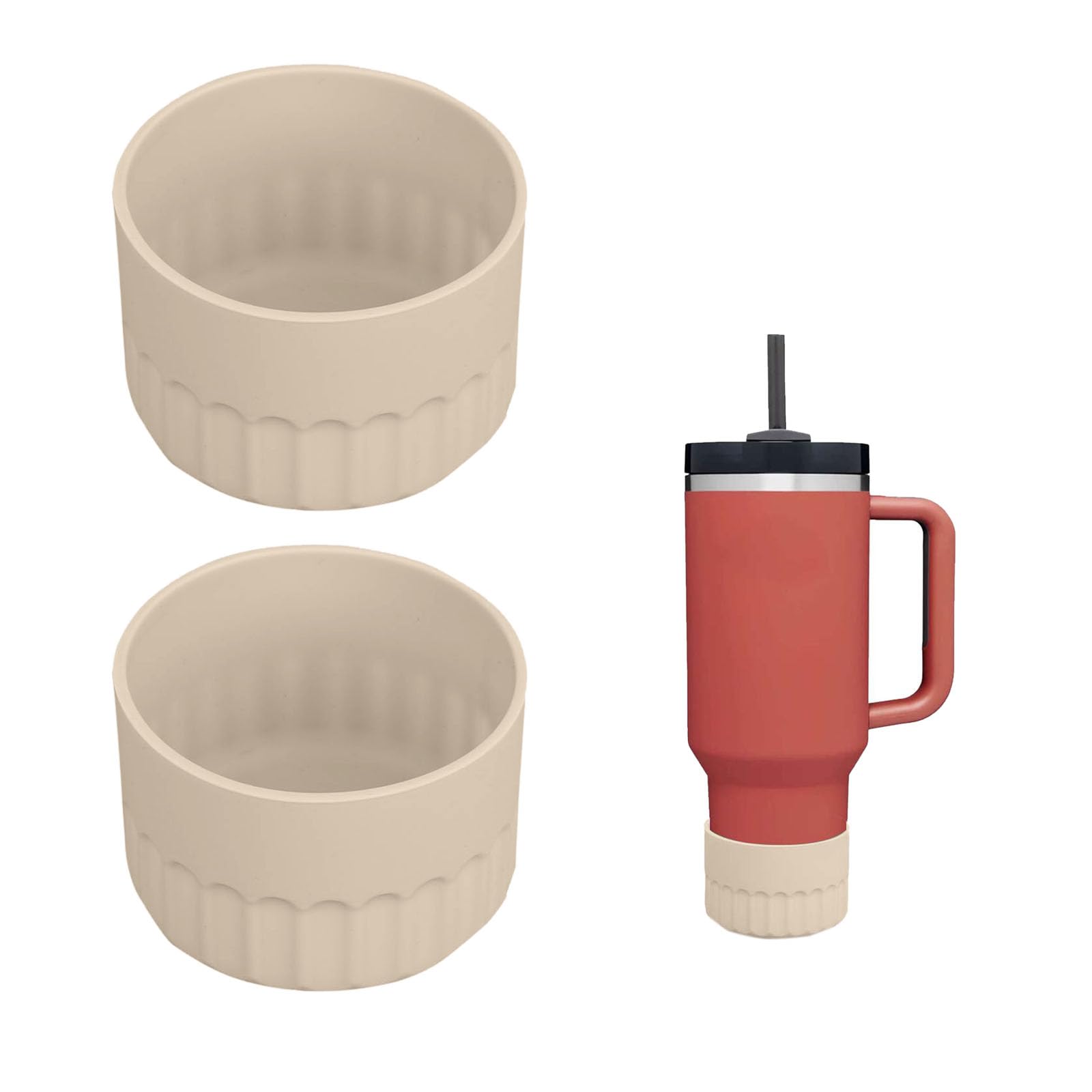 Photo 1 of 2Pcs Silicone Boot for Stanley Tumbler 40oz 30oz Cup Accessories,Protective Silicone Bumper Boot Sleeve,Anti-Slip Bottom Sleeve Cover for All Water Bottles Bottom Width of 2.83&3in,Khaki 2PCS Khaki