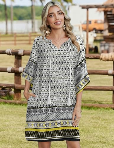 Image of Zeagoo Womens Summer Dress Casual Ruffle Tiered Floral Square Neck Sundresses Beach Boho Mini A-line Dress 2026 with Pockets