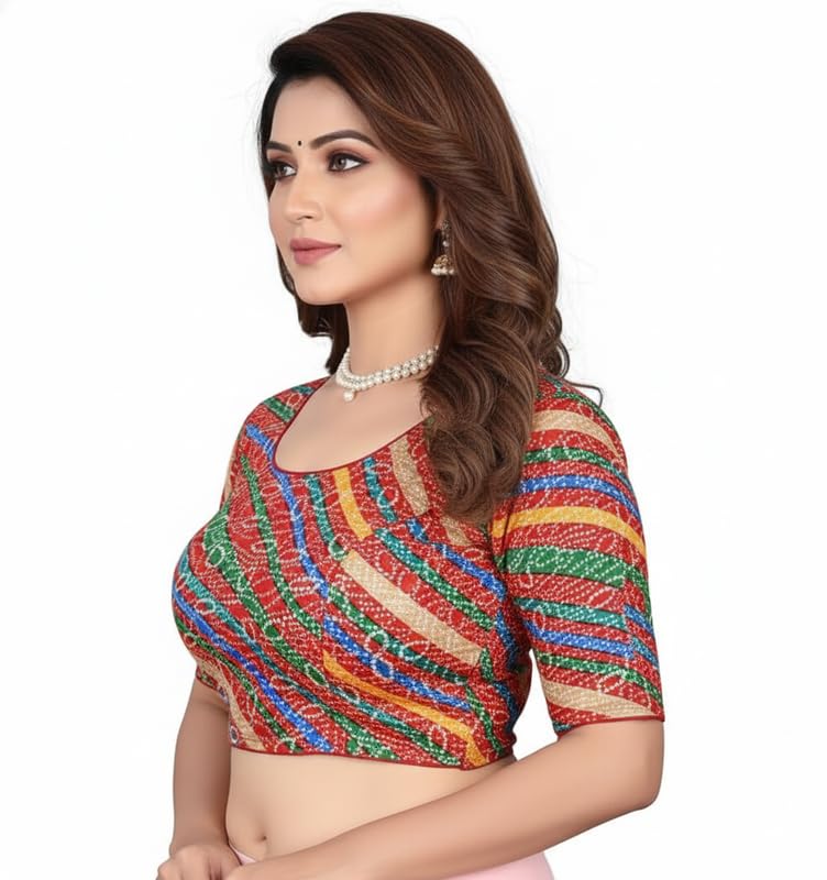 paarth enterprise Women’s Printed Stretchable Round Neck | Half Sleeve Blouse-picture-39