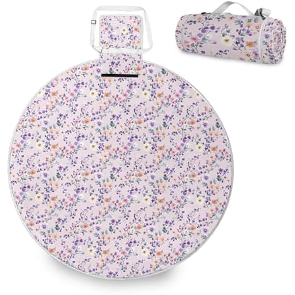 Round Lake Day Essentials – dla 2 osób dorosłych, akcesoria letnie, wodoodporna, przenośna mata do zabawy, dwuwarstwowa, bez piasku, miękki dywanik 147 cm (fioletowy zestaw piękna)