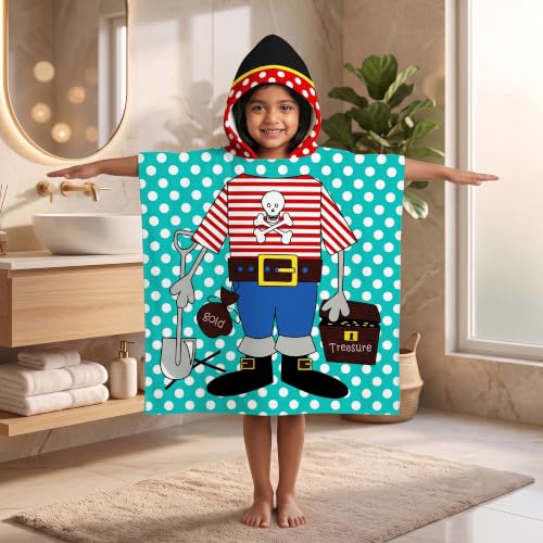 Image of Kids Poncho Towel 300 GSM 120x60 CM, Pirate, Sea Green