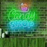 Xusdamyj Candy Shop - Cartel de neón, Candy Shop letrero LED, luz de neón abierta para tienda de dulces, luz LED para tienda de dulces, Sweet Store Shop decoración de pared