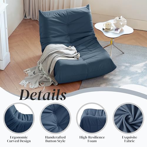 Image of Bean Bag Chair, Fireside Chair Bean Bag Sofa for Adults, Bean Bag Chairs for Teens with High-Resilience Foam, Memory Foam & Non-Slip Base Bean Bag for Living Room, Bedroom, Office (Suede, Dark Blue)