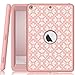 iPad 5 A1822/A1823 Case, Hocase High-Impact Shock Absorbent Rubber Hard PC Bumper Dual Layer Protective Case with Cute Floral Pattern and Kickstand for iPad 5th Generation 2017 - Rose Gold