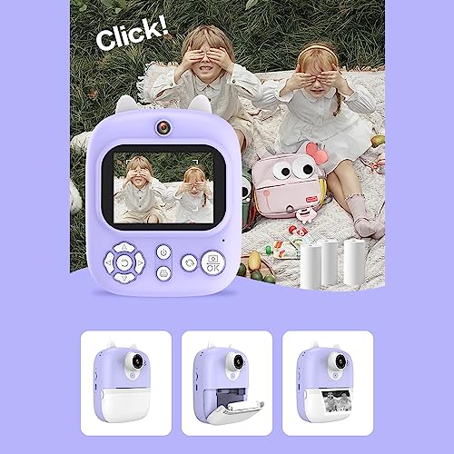 3-em-1 Câmera instantânea multifuncional Câmera de impressão instantânea Childeren Tela IPS de 2,4 p