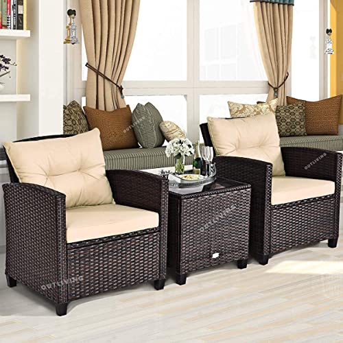 Image of OUTLIVING Outdoor Sofa Set | Patio Furniture Balcony Sofa Sets | Garden Sofa Set with Cushion and Center Table (2 Seater-Dark Brown)