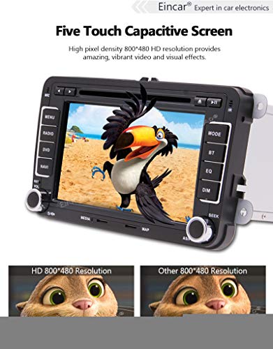 EinCar Bluetooth Car Stereo GPS Navigation Audio Headunit Double Din Car DVD Player Radio 7 inch HD Touch Screen Bluetooth Free Dual Canbus for Golf Polo Tiguan Jetta Polo Skoda Seat SWC 8GB Map Card