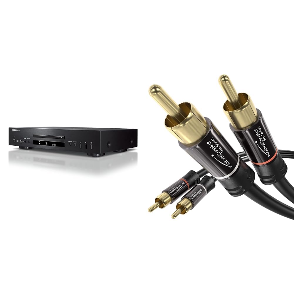 Yamaha CD-S303 – CD-Player mit High-Performance 192 kHz/24-bit DAC & KabelDirekt – 2 m Cinch Kabel, Stereo Audio Kabel 2 x 2 Cinch besonders bruchfest & Brillante Tonqualität