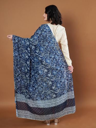 Image of Women's Cotton Blend Floral Print Dupatta with 2.20 Meters | Women's cotton printed dupatta with tassels