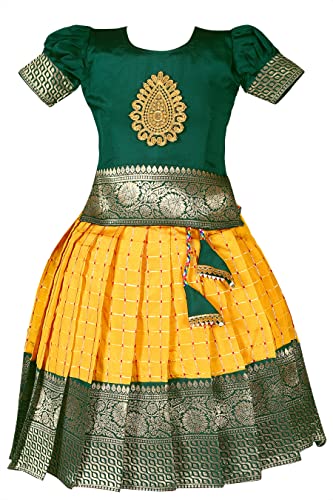 Image of New South Indian Traditional Pattu Pavadai Tapeta Silk Lehenga Choli For Girls Dress