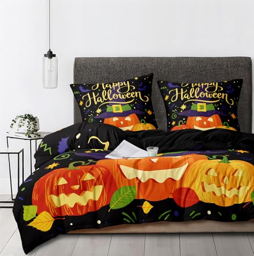 Luowei Halloween Bettwäsche 155x220 Kürbis Laterne 3D Bettwäsche Halloween Weich Kuschelig Microfaser Bettbezug Set 3 Teilig für Kinder… – Ansicht 2