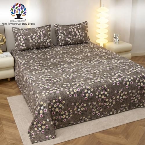 Image of Dream Living Printed Double Bedsheet with 2 Pillow Covers |110 GSM | 220x240 Cm | Brown