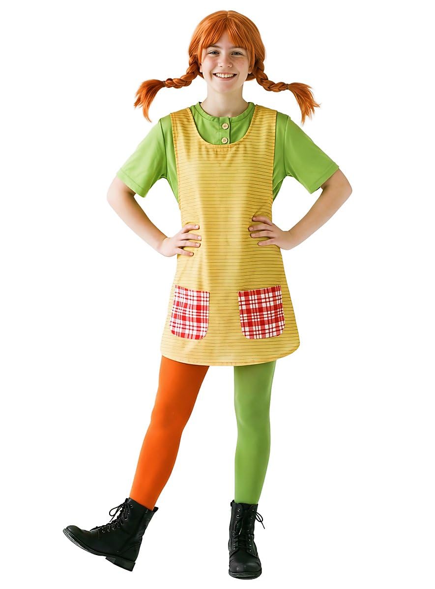 Maskworld Pippi Langstrumpf Kostüm für Kinder - 3teilig - grün/gelb Lizenz Filmkostüm (110/116)