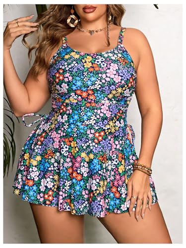 SOLY HUX Women's Plus Size Tankini Swimsuits Floral Print Swim Dress and Bikini Bottom Two Piece Bathing Suit4