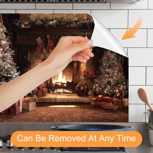 Image of Christmas Fireplace Backsplash Peel and Stick, 35.4x23.6 in