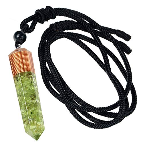 Nupuyai Orgone Healing Crystal Point Pendant Necklace For Women Men, Spiral Hexagonal Faceted Stone Pendant With Adjustable Cord 18-24 Inches, Peridot #TOP1