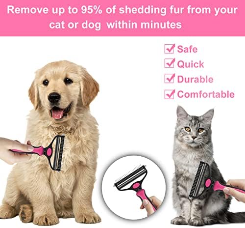 CGBE Dog Brush and Cat Brush, 2 in 1 Pet Undercoat Rake Grooming Tool for Deshedding, Mats & Tangles Removing, Shedding Brush and Dematting Comb for Large Small Dogs & Cats' Long & Short Hair Remover