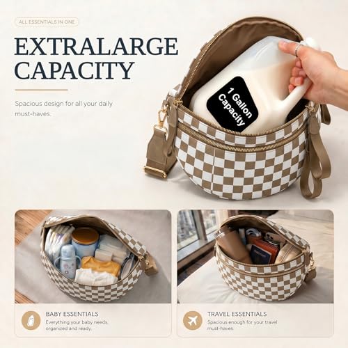 Image of Womens Crossbody Bag, Spacious Nylon Bum Bag Trendy Shoulder Purse with Adjustable Strap Zipped Travel Essentials